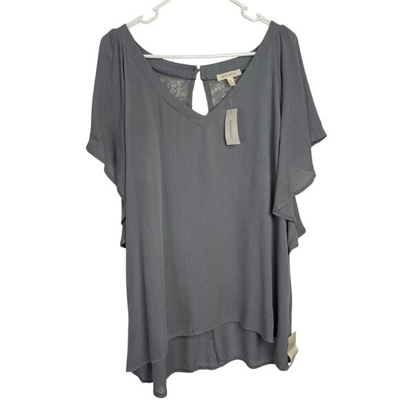 Loralette Tunic Top Blouse Womens 1X Gray V Neck Flutter Sleeve Flowy NWT $44 - Picture 1 of 8